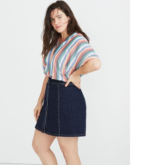 Stretch denim a-line mini skirt button-front - Picture 5 of 5